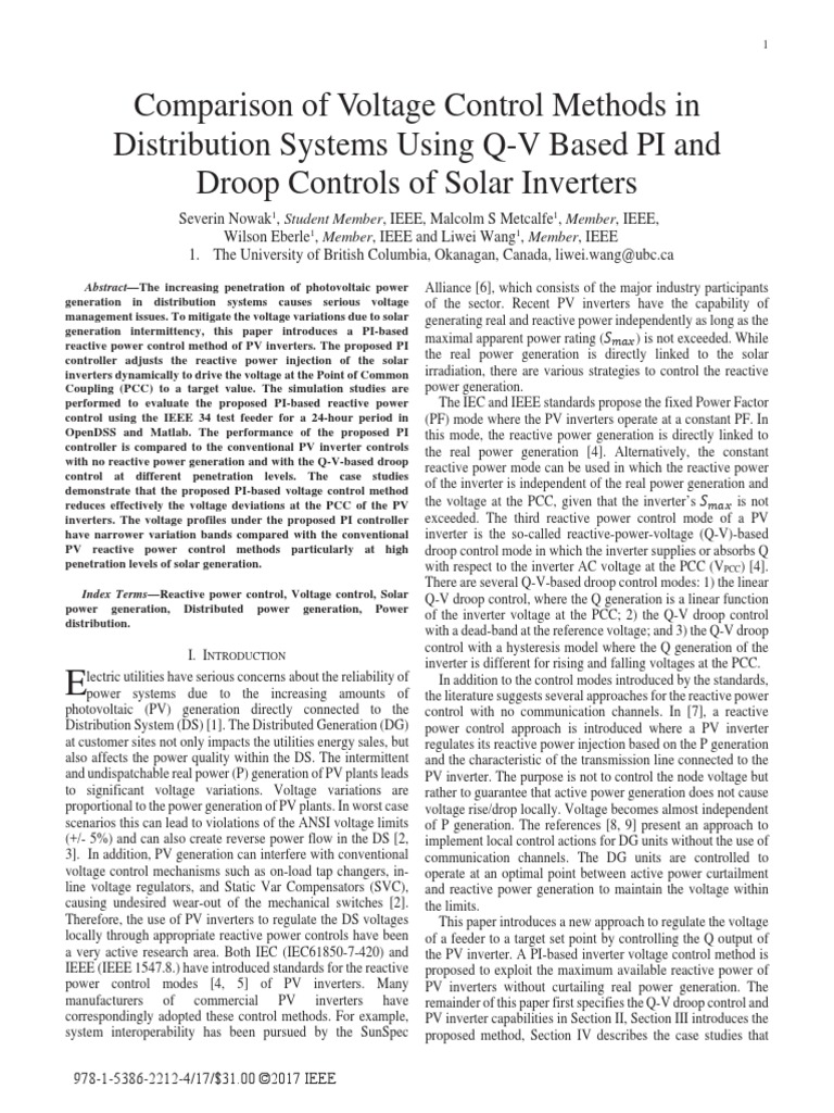 PI-Based Voltage Control for PV Inverters | PDF | Power Inverter ...
