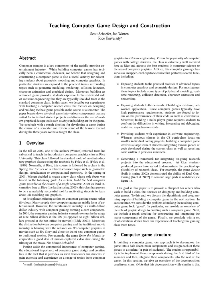 Game Design as Education Tool | PDF | Intelligence (AI) & Semantics ...