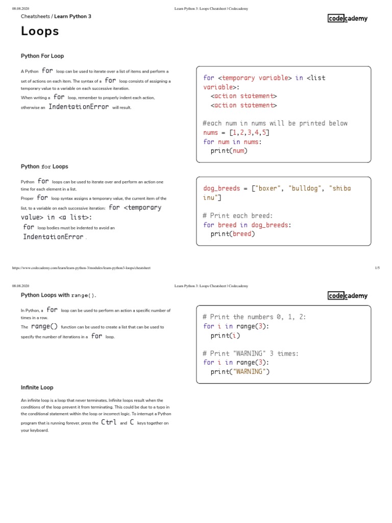 Loops Cheatsheet | PDF