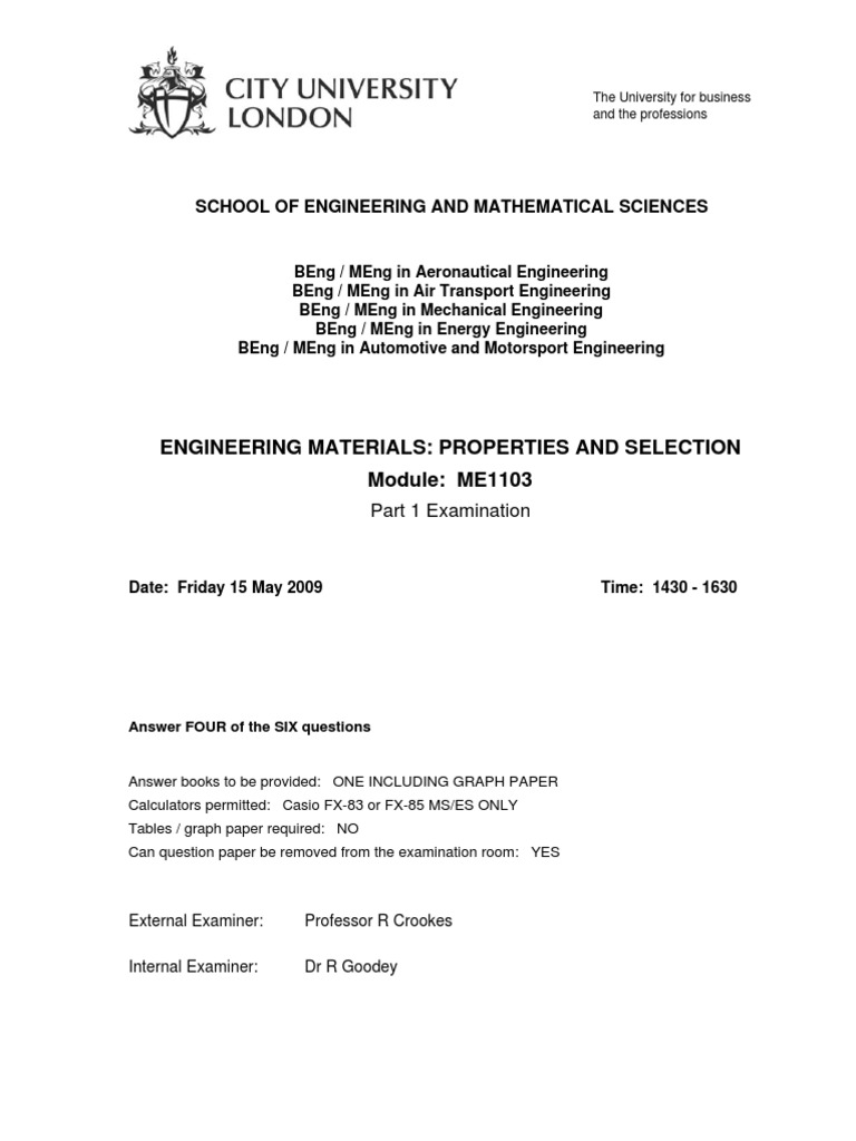 Engineering Materials Properties and Selection Module ME1103 PDF