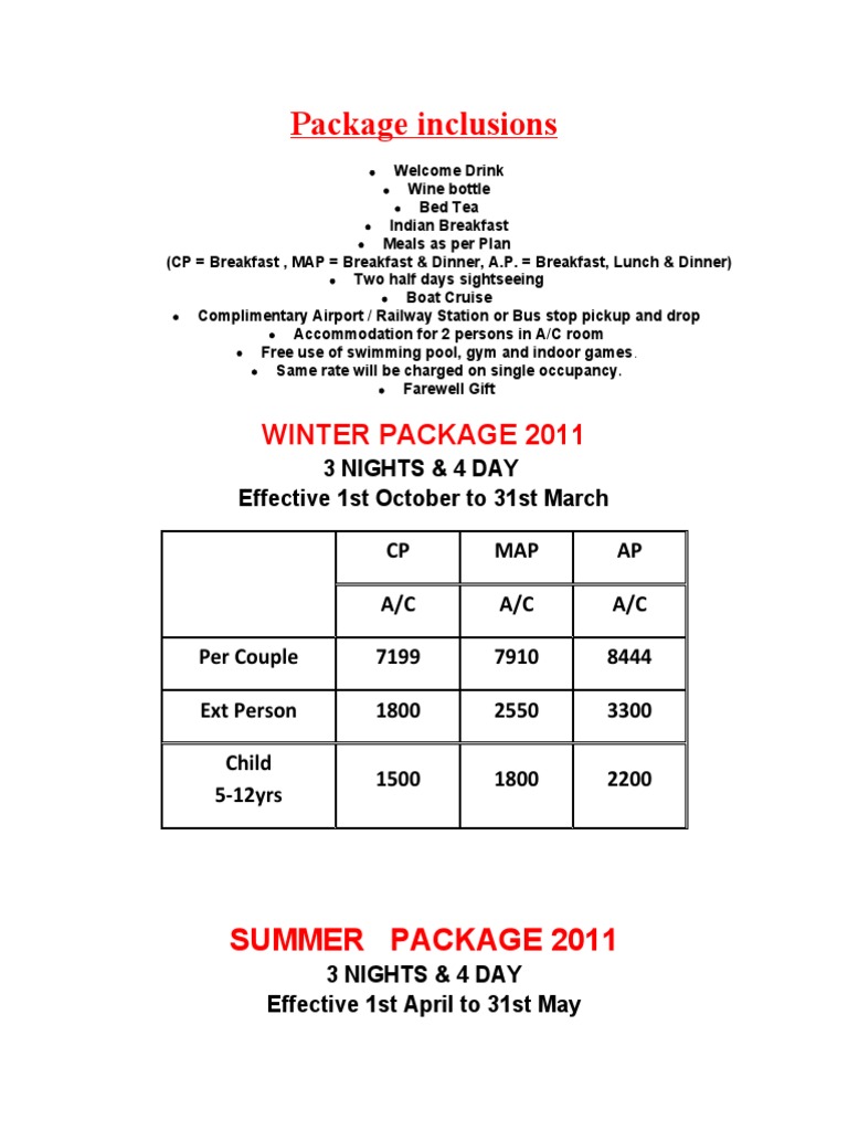 3-Night Holiday Packages with Inclusions | PDF | Credit Card | Credit