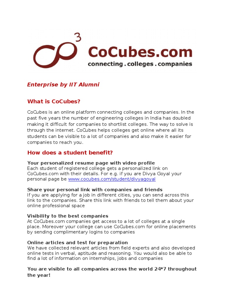 CoCubes Information For Students | PDF | Résumé | Microsoft Sql Server