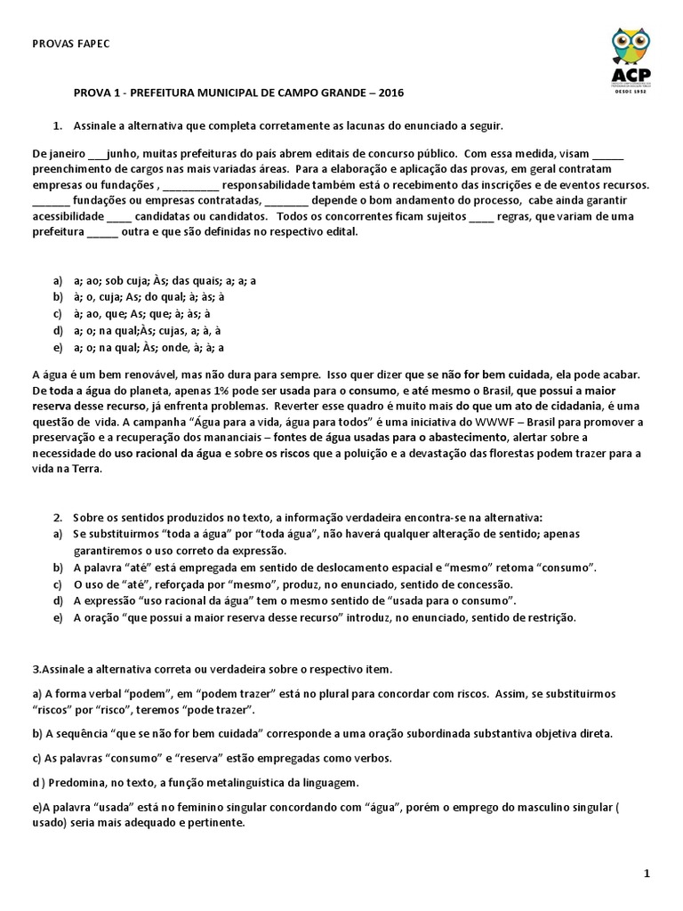 Provas FAPEC: Questões e Gabaritos 2023 | PDF | Preposição e posposição ...