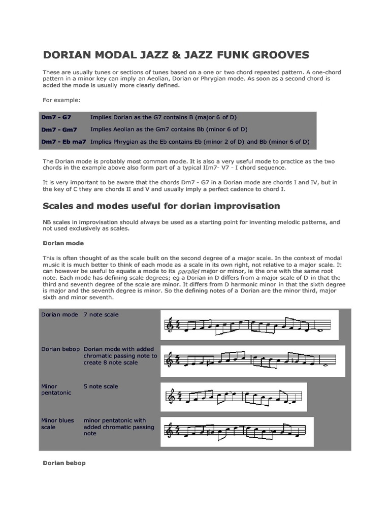 Dorian Modal Jazz & Jazz Funk Grooves | PDF | Mode (Music) | Scale (Music)