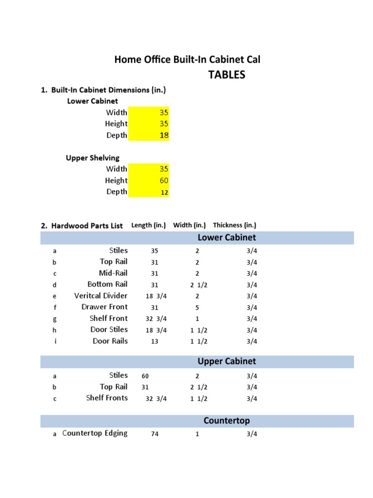 Tables Home Office BuiltIn Calculator and Plans PDF