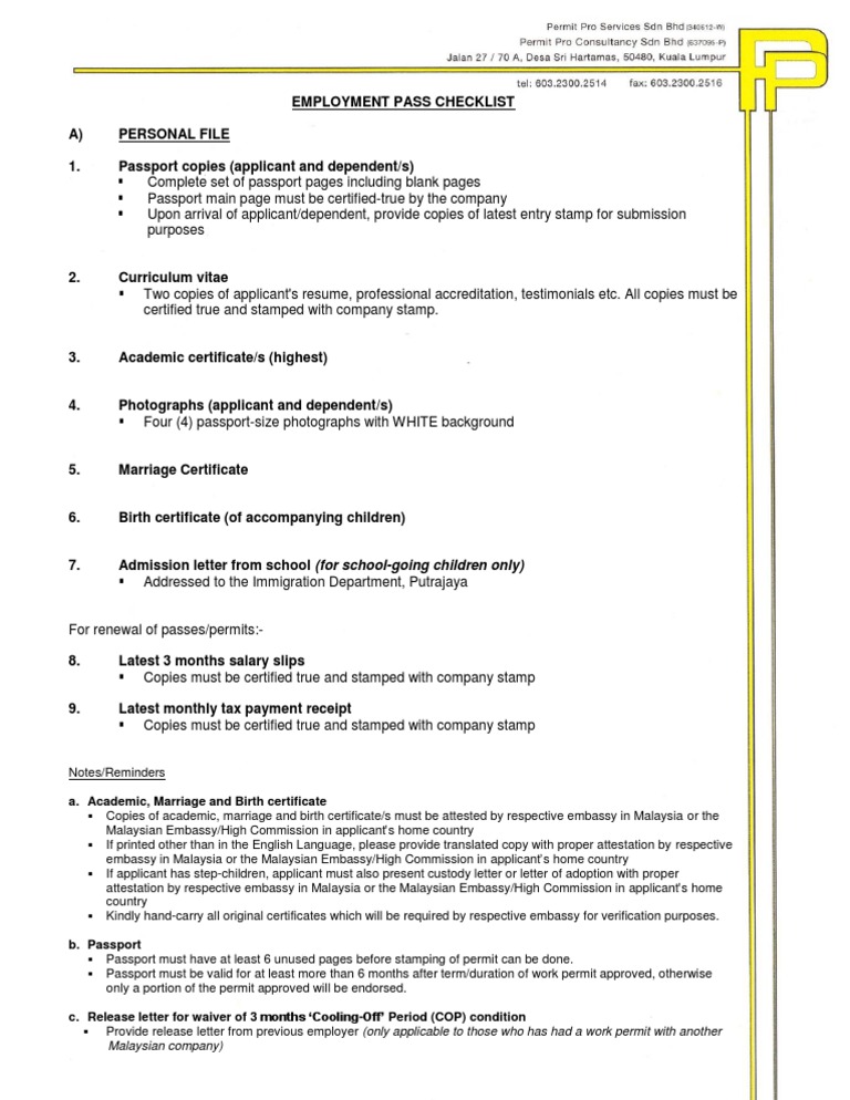 Employment Pass Document Guide | PDF | Passport | Birth Certificate