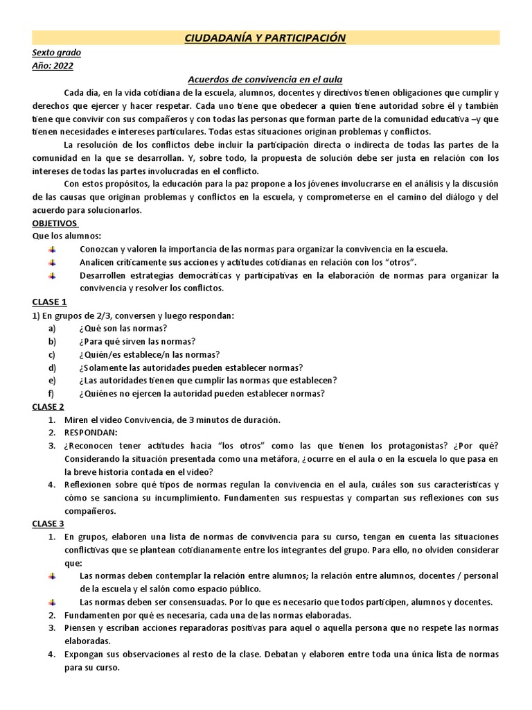 Acuerdos de convivencia en el aula | PDF | Salón de clases