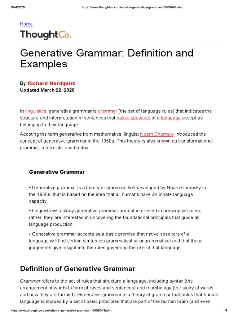 What Is Generative Grammar 1690894 | PDF | Grammar | Linguistics