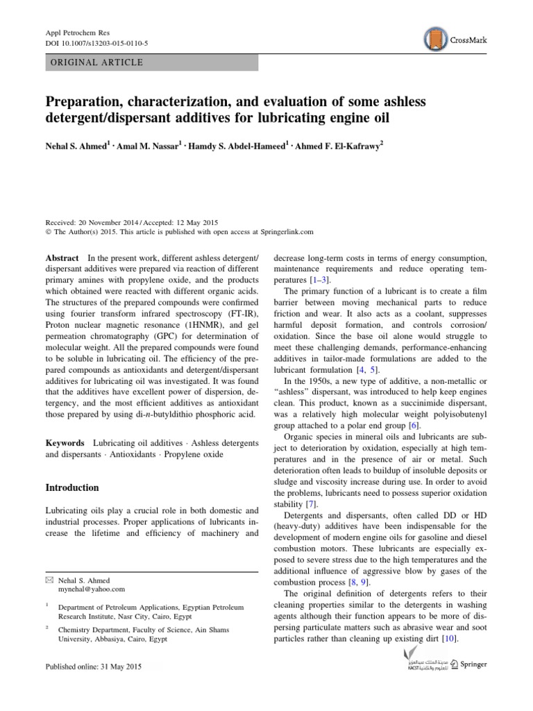 Preparation, Characterization, and Evaluation of Some Ashless Detergent
