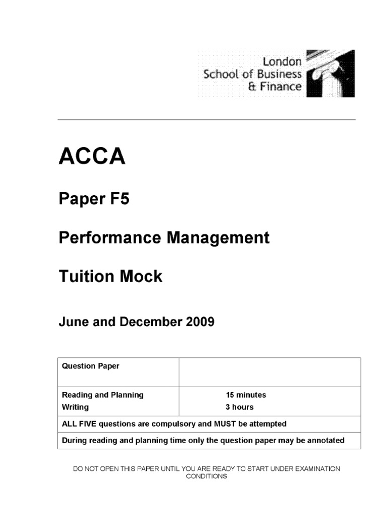 ACCA F5 Performance Management Mock Exam | PDF