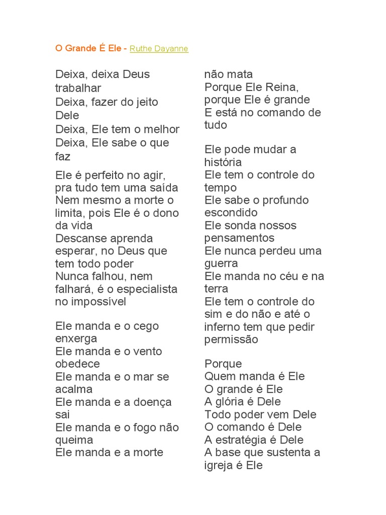 O Grande É Ele - Ruthe Dayanne | PDF