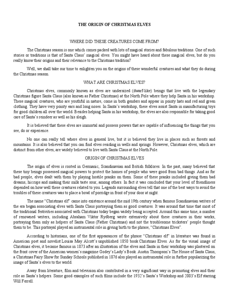 The Origin of Christmas Elves | PDF | Santa Claus | Elves