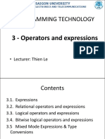Saigon University Programming Technology Expressions and Operators