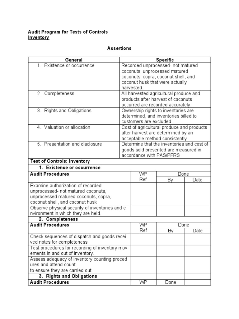 Inventory tests of controls in audit – PZGI