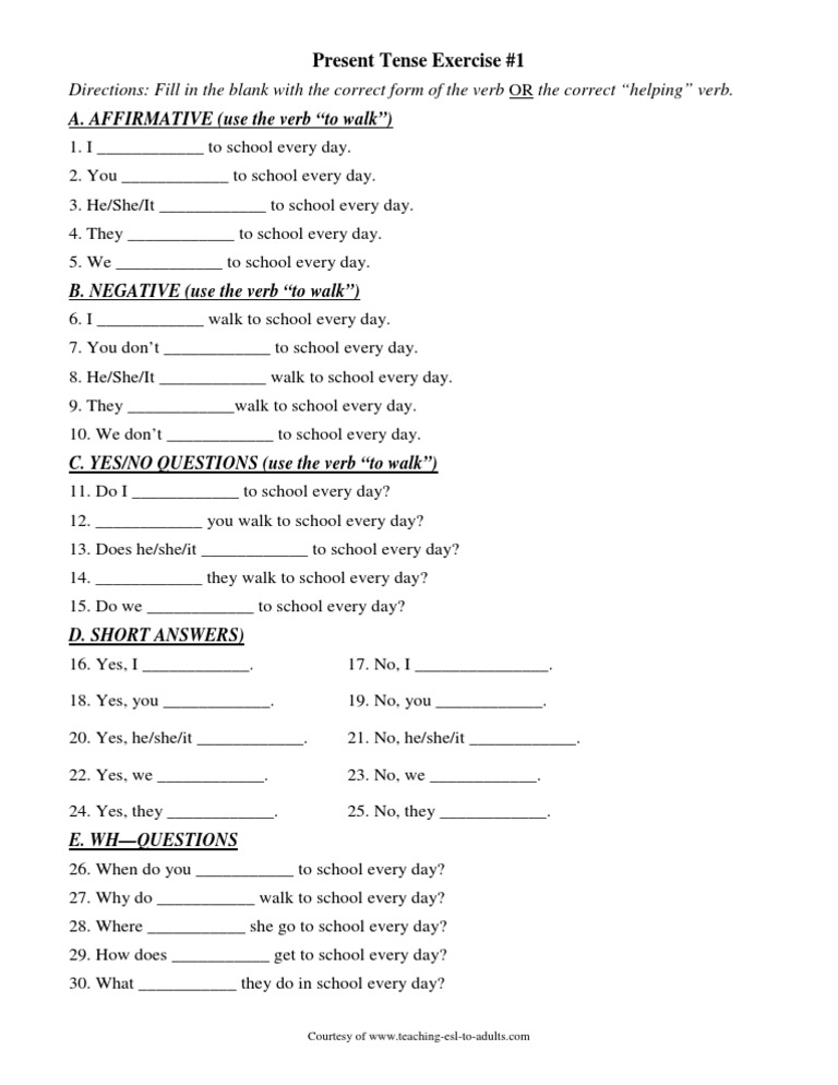 Simple Present Tense Worksheet Pdf