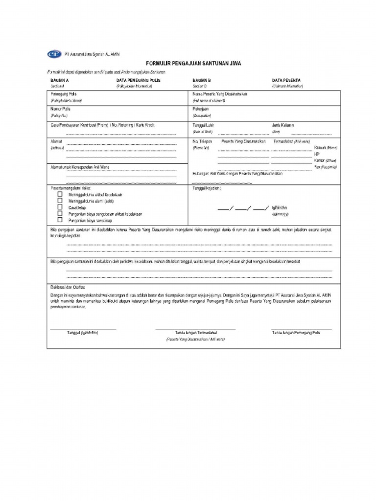 Klaim Asuransi Takaful dan Surat Pernyataan | PDF | Pengelolaan ...
