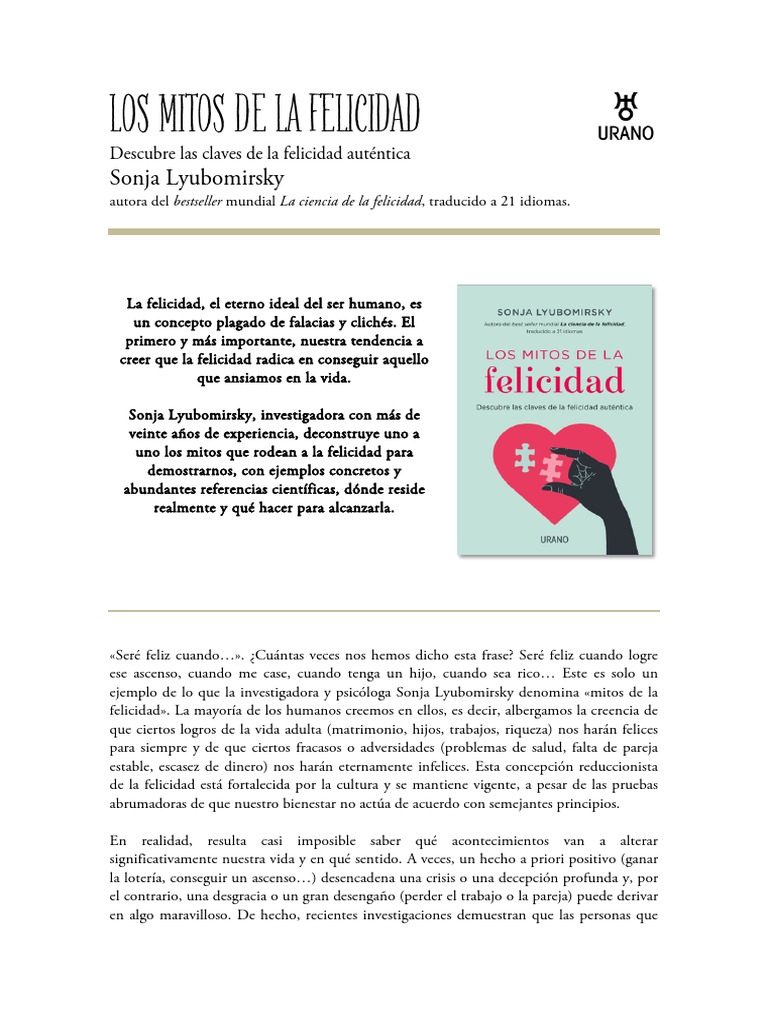 Los Mitos de La Felicidad: Sonja Lyubomirsky | PDF | Felicidad | Sicología