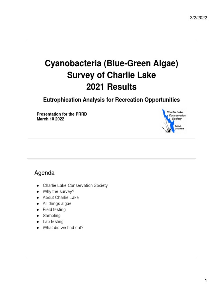 Charlie Lake Conservation Society Charlie Lake Cyanobacteria Survey