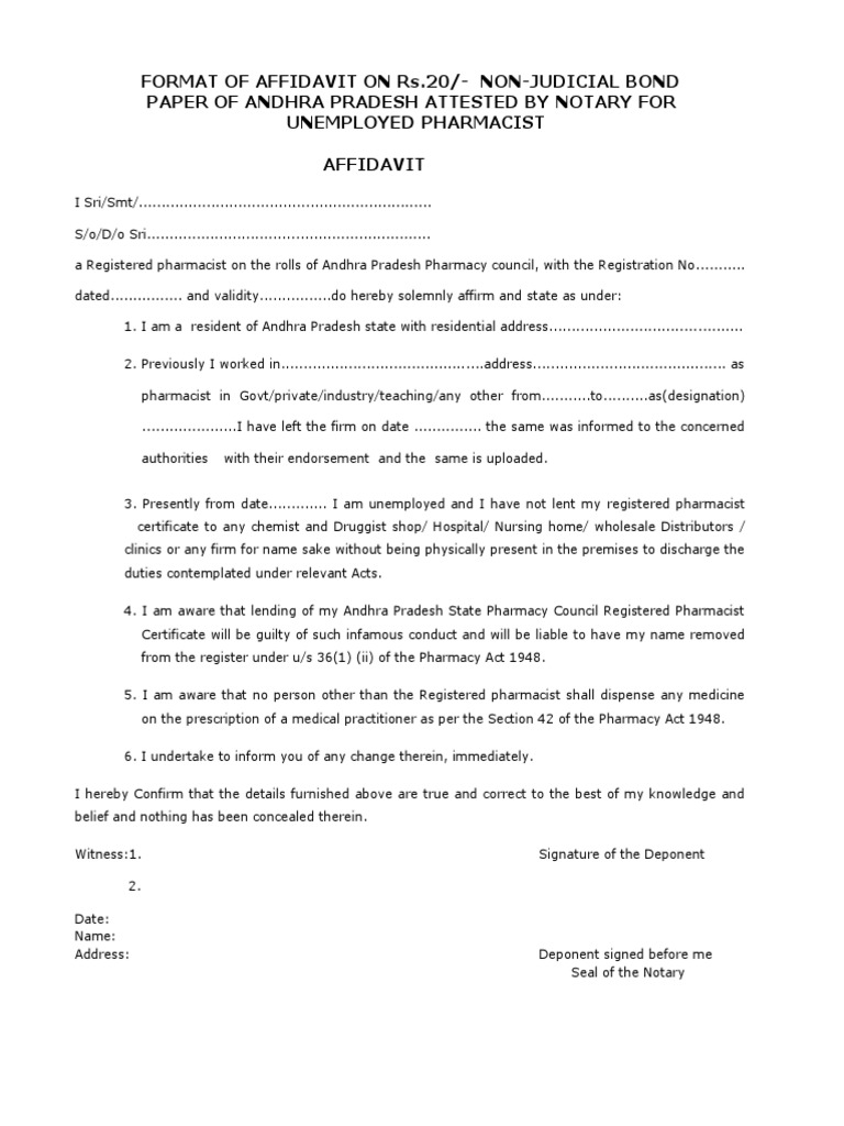 Affidavit For Un Employed Pharmacist | PDF | Pharmacist | Notary Public