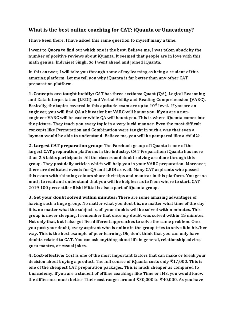 What Is The Best Online Coaching For CAT PDF Cognition Learning