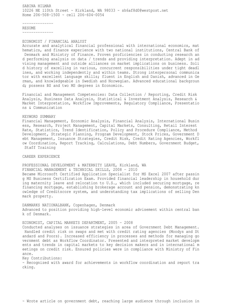 Financial Analyst Or Senior Economist Or Senior Risk Analyst Pdf Financial Analyst Economics