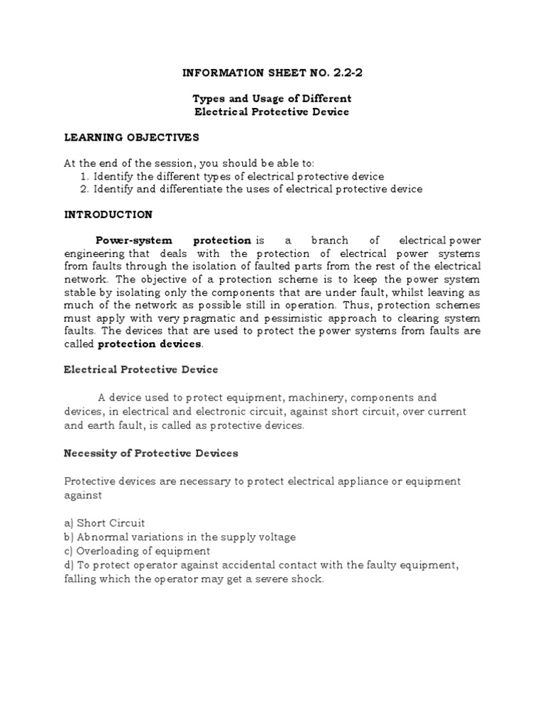 Electrical Protective Device PDF Fuse (Electrical) Electric Power System