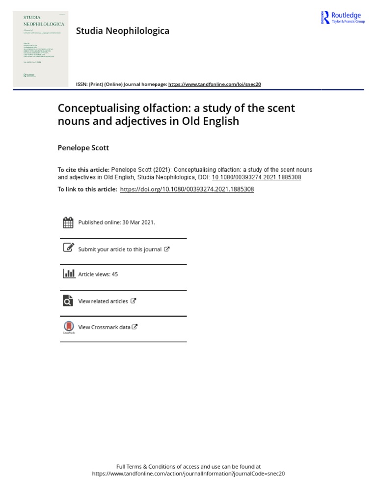 Conceptualising olfaction a study of the scent nouns and adjectives in