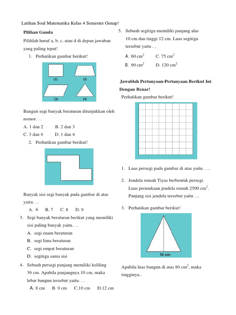 Latihan Soal Matematika Kelas 4 Semester Genap | PDF | Metode & Bahan ...