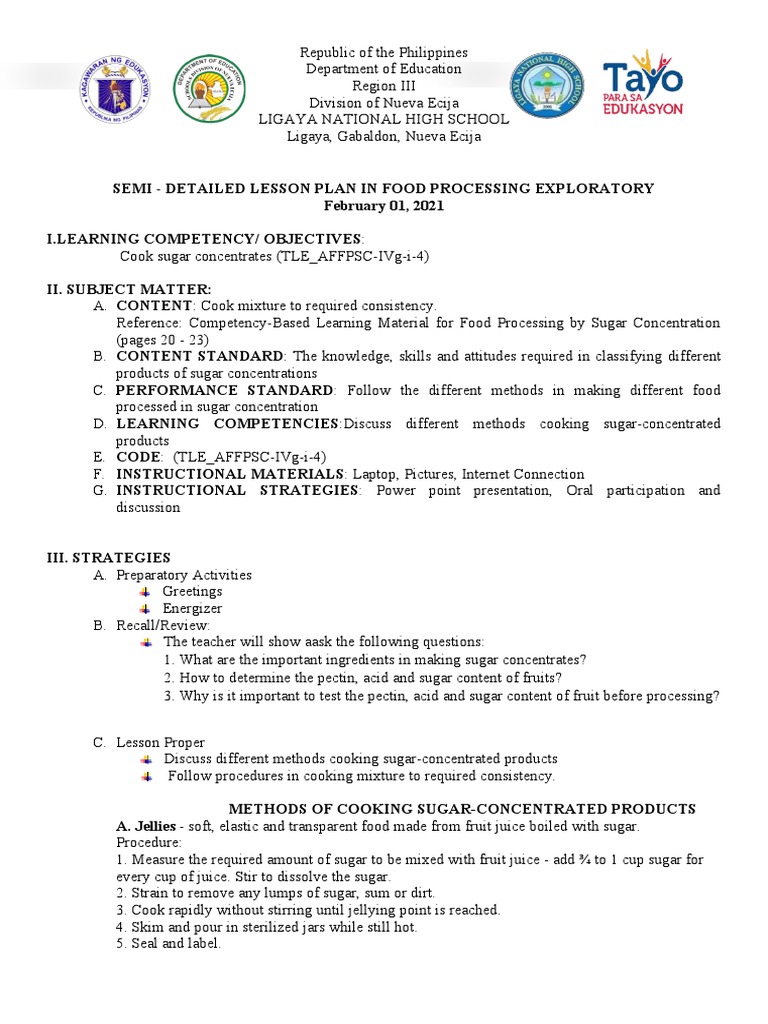 Food Processing Lesson Plan PDF Fruit Preserves Food Ingredients
