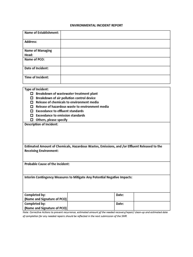 Environmental Incident Report Template | PDF