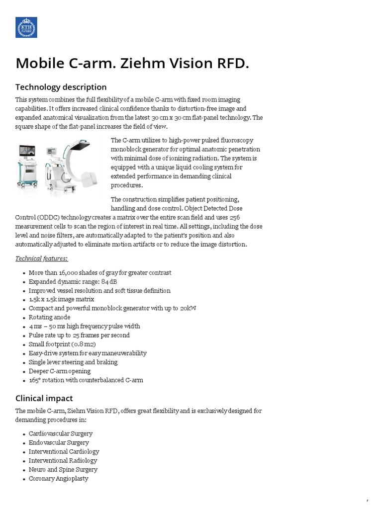 Mobile C-Arm. Ziehm Vision RFD. - KTH | PDF | Medical Imaging ...