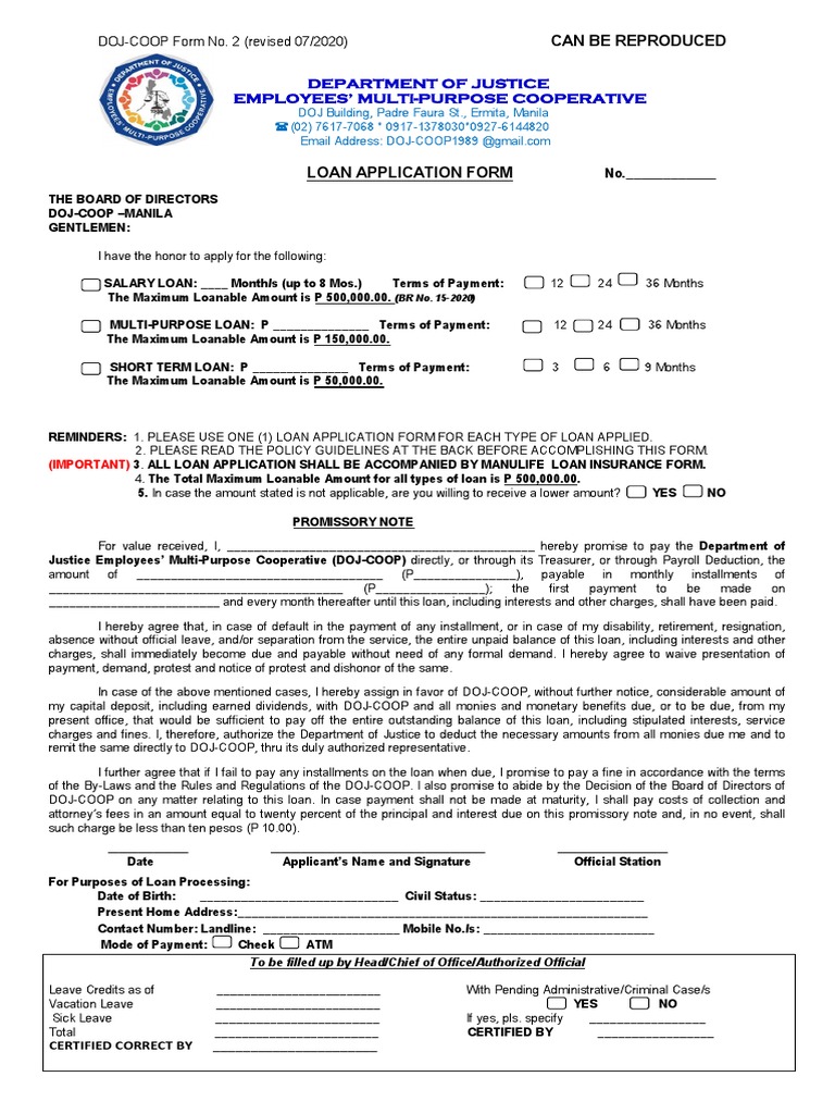 DOJ-COOP Loan Application Guidelines | PDF | Interest | Loans