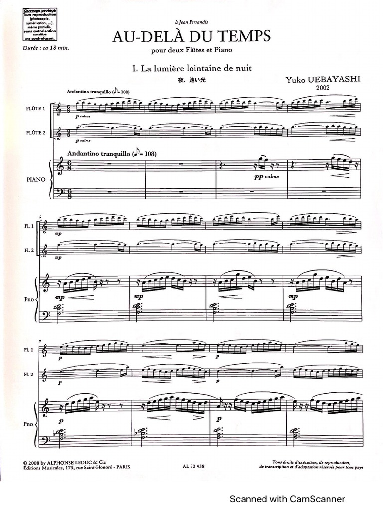 時の外で Yuko Uebayashi AU-DELA DU TEMPS 楽譜 Buy Au-Dela Du Temps Online at $47 - Flute World