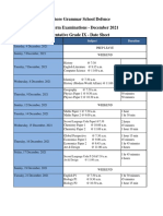 Lahore Grammar School Defence Mid-Term Examinations - December 2021 Tentative Grade IX - Date Sheet