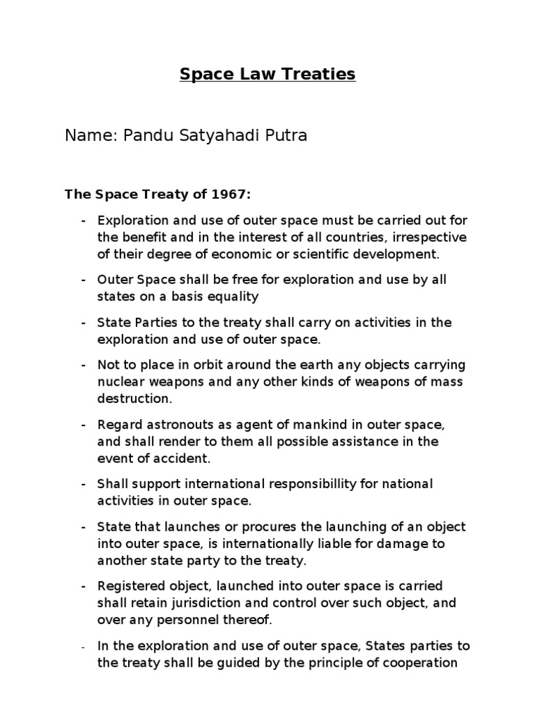 Space Law Treaties PDF Outer Space Treaty