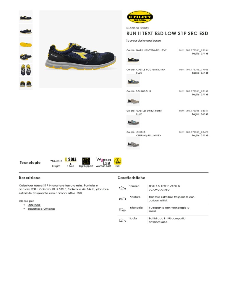 DIADORA UTILITY Herren Arbeitsschuh Formula Low S1P SRC ESD – Schwarz, Gr. 39