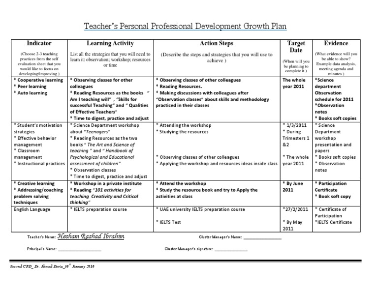 Teacher Professional Development Plan | PDF | International English ...