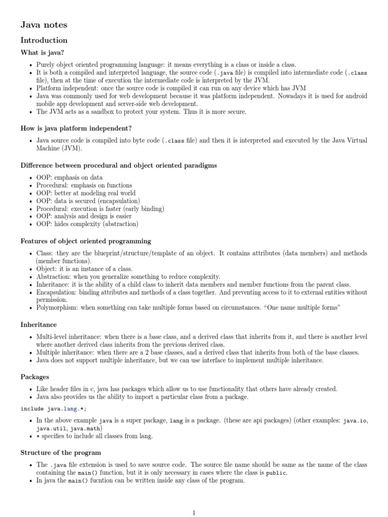 Java Notes | PDF | Class (Computer Programming) | Object Oriented ...