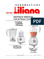 Despiece Services Lista de Piezas y Componentes: Licuadora + Molinillo + Filtrajugo