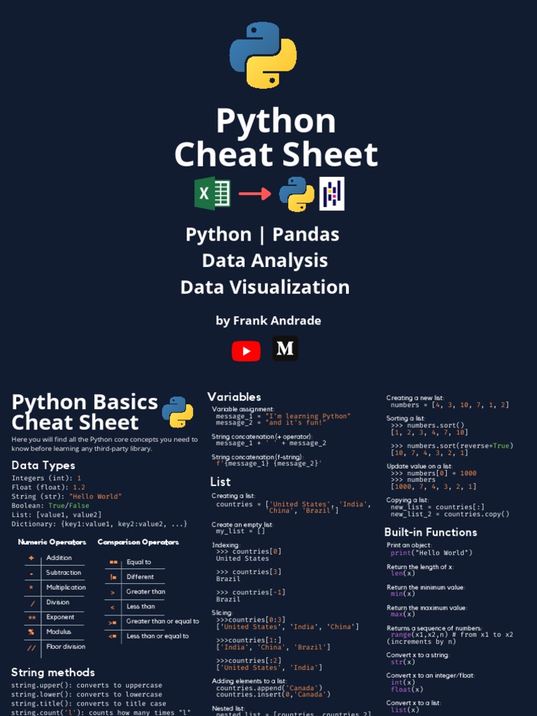 Python Cheat Sheet For Excel Users | PDF | Python (Programming Language ...