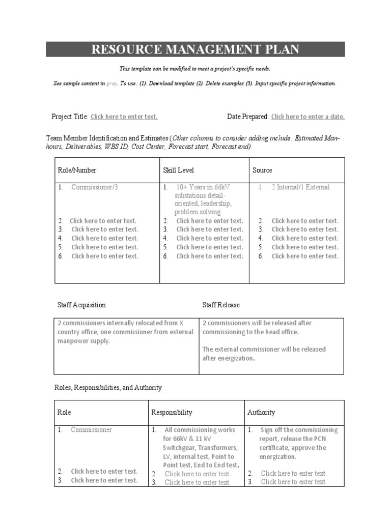 Resource Management Plan Template | PDF | Business | Computing