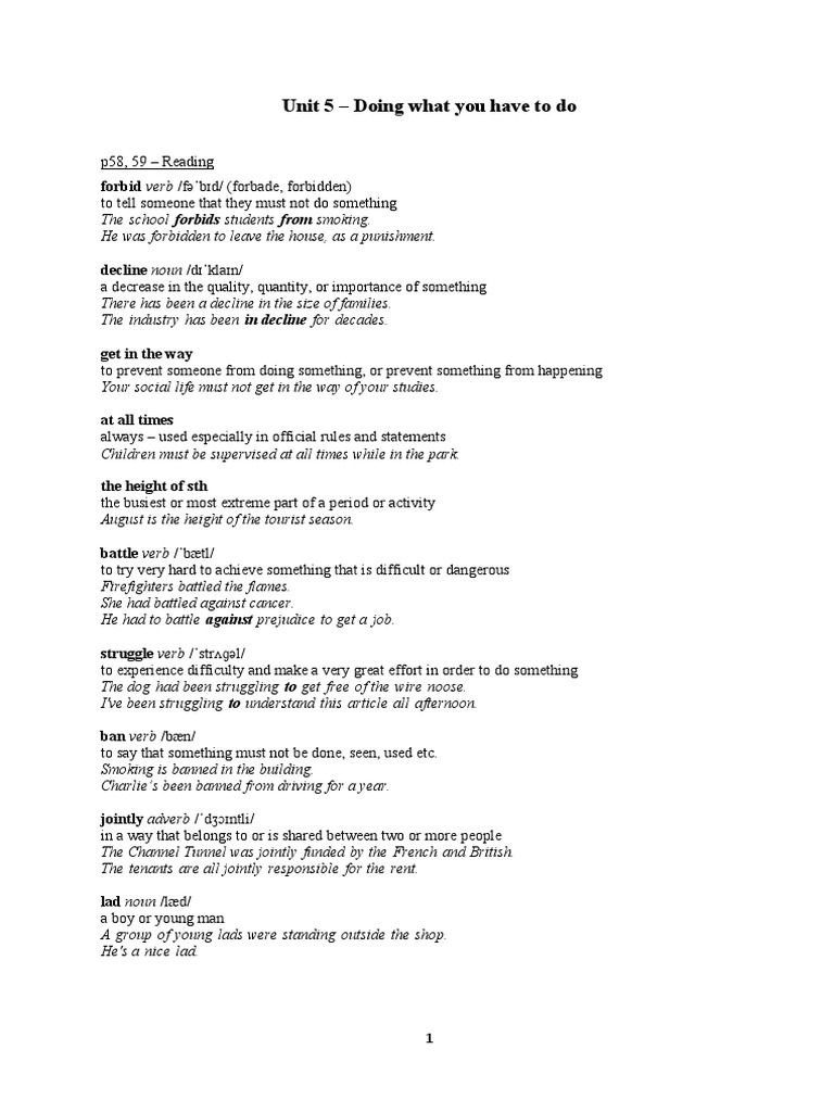 Unit 5 Doing What You Have To Do Forbid Verb /FƏ Bɪd/ (Forbade