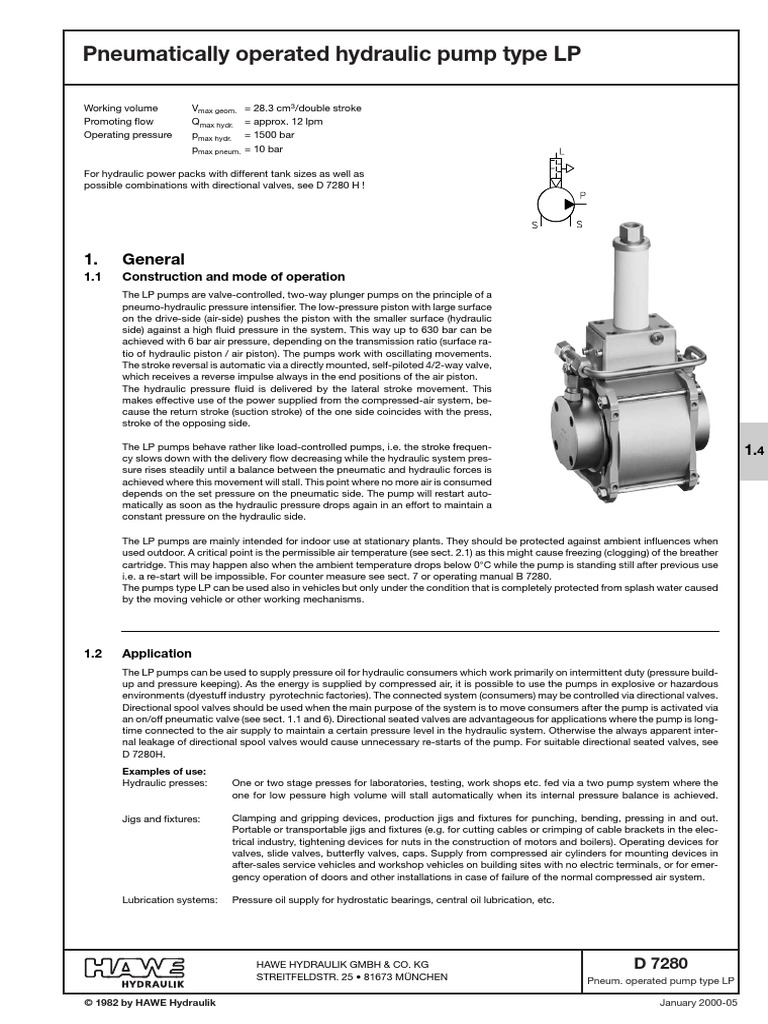 Pneumatically Operated Hydraulic Pump Type LP 1. General PDF Pump