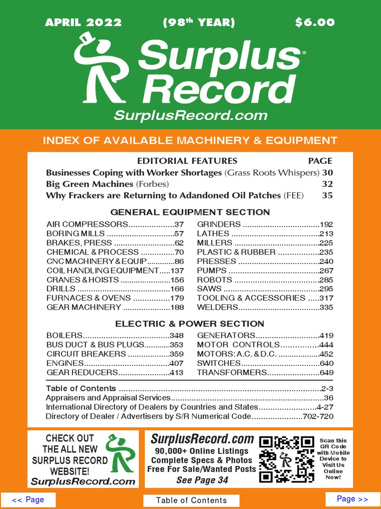 APRIL 2022 Surplus Record Machinery & Equipment Directory | PDF