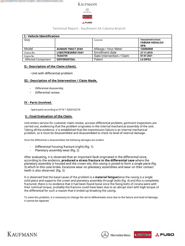 IT HIDALGO DIFERENCIALLSDP52 (1) .Es en PDF Motor Vehicle Manufactured Goods