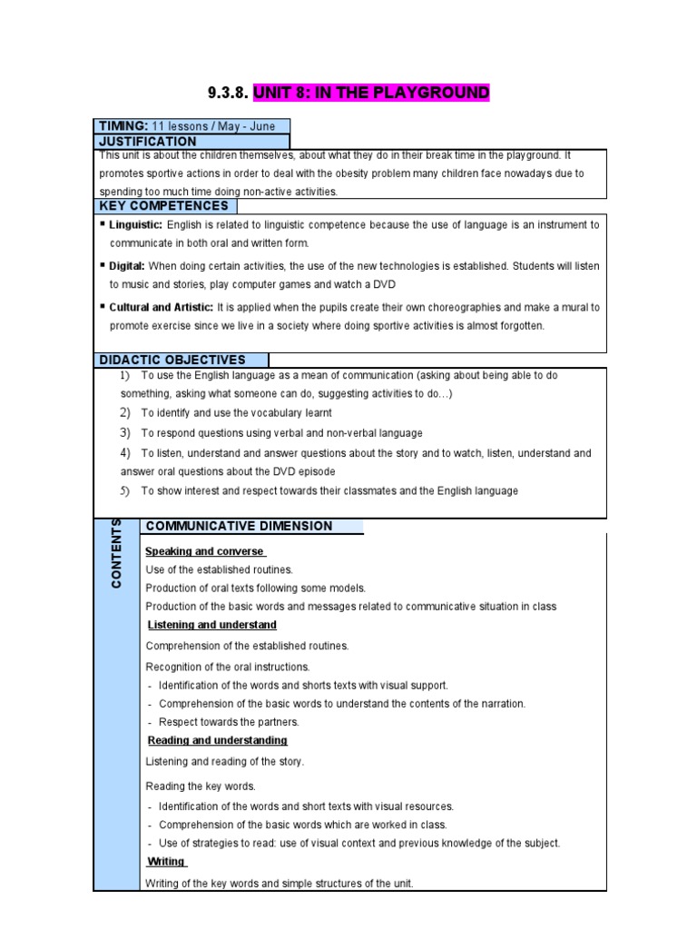 Playground Activities and Learning Unit | PDF | Reading Comprehension ...