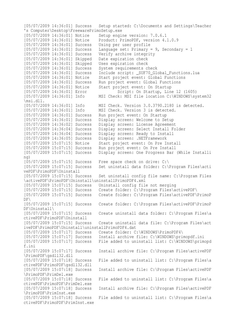 PrimoPDF Installation Log | PDF | Computer File | Operating System Families