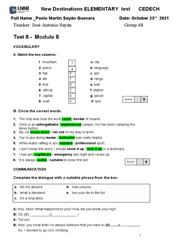 Module 8 Test for Elementary Students | PDF | Linguistics