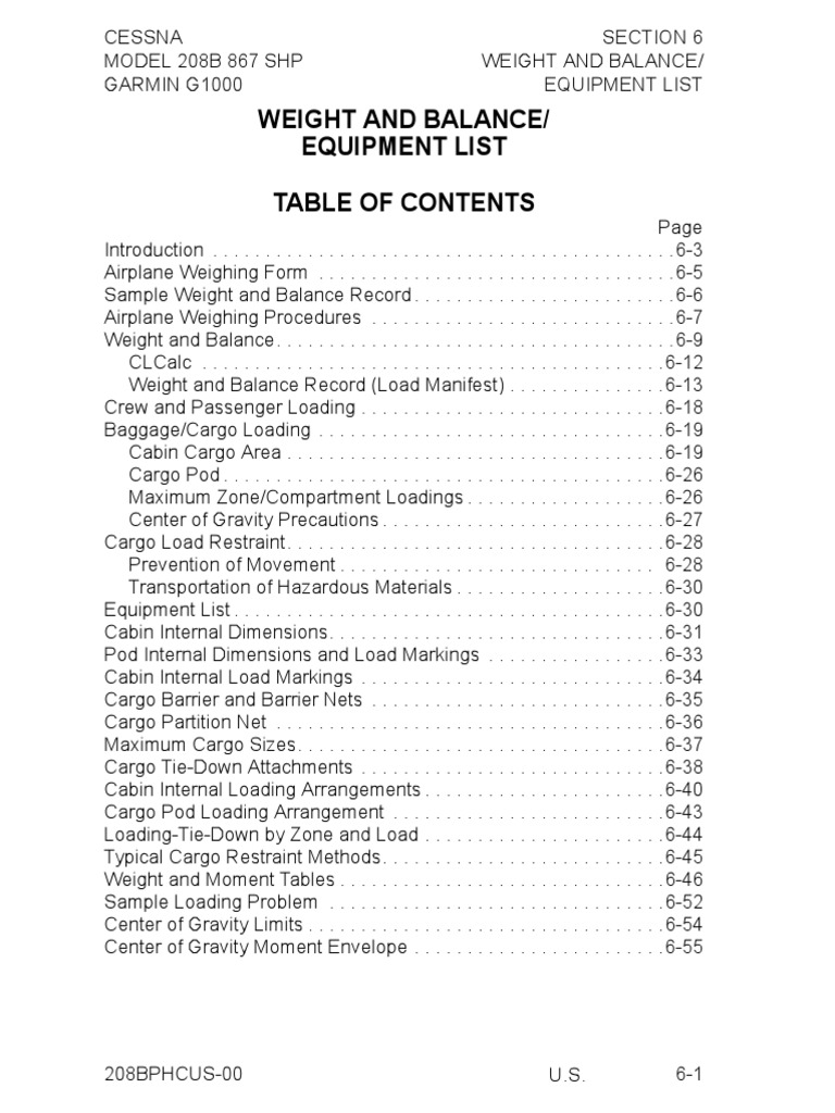 Weight and Balance/ Equipment List PDF Aircraft Center Of Mass