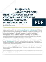 Hiswara Bunjamin & Tandjung Advises PT Omni Healthcare On Sale of Controlling Stake in PT Sarana Meditama Metropolitan TBK